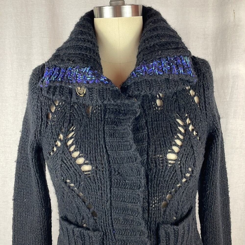 Free People Wool Blend Cropped Turtleneck Cardigan in Black